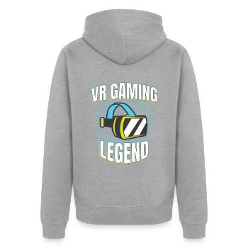 VR Gaming Legend Games - Unisex Premium Bio Zip Hoodie - Grau meliert - Hinten - Nico (187cm)