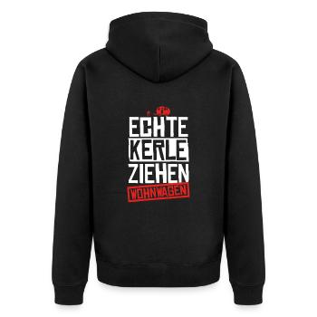 Echte Kerle Ziehen Wohnwagen Campen Camper Camping - Unisex Premium Bio Zip Hoodie - Schwarz - Hinten - Nico (187cm)