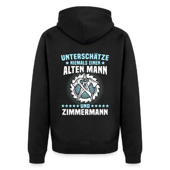 Zimmermann Zimmerer - Unisex Premium Bio Zip Hoodie - Schwarz - Hinten - Nico (187cm)
