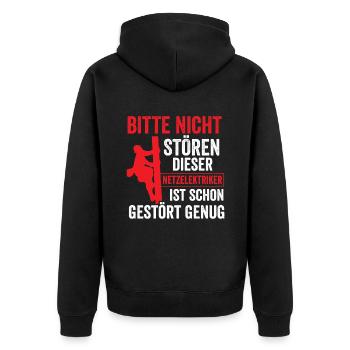 Den Netzelektriker nicht stören - Unisex Premium Bio Zip Hoodie - Schwarz - Hinten - Nico (187cm)