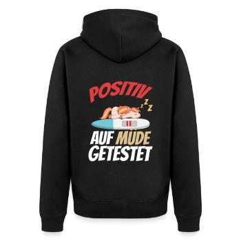 Positiv getestet für Müder Elefant - Unisex Premium Bio Zip Hoodie - Schwarz - Hinten - Nico (187cm)