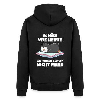 Positiv getestet für Müder Pinguin - Unisex Premium Bio Zip Hoodie - Schwarz - Hinten - Nico (187cm)