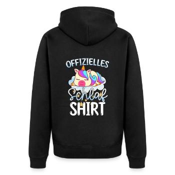 Offizielles Schlafshirt Einhorn - Unisex Premium Bio Zip Hoodie - Schwarz - Hinten - Nico (187cm)