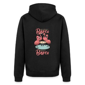 Funny Bunco joke design for a Bunco party - Unisex Premium Organic Zip Hoodie - black - Back - Nico (187cm)