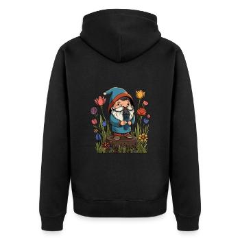 Singing garden gnome design for a - Unisex Premium Organic Zip Hoodie - black - Back - Nico (187cm)