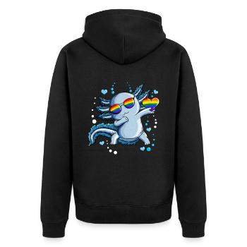 Herzen Luftblasen unter Wasser LGBTQ Herz Axolotl - Unisex Premium Bio Zip Hoodie - Schwarz - Hinten - Nico (187cm)