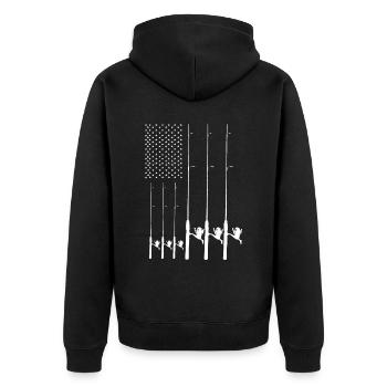 USA Flagge Angeln 6 - - Unisex Premium Bio Zip Hoodie - Schwarz - Hinten - Nico (187cm)