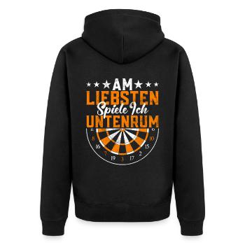 Retro Dartscheibe Dartboard 180 für Dartspieler - Unisex Premium Bio Zip Hoodie - Schwarz - Hinten - Nico (187cm)