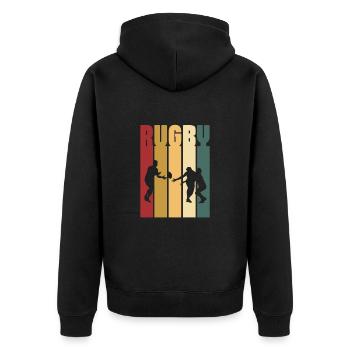 Rugby - Unisex Premium Bio Zip Hoodie - Schwarz - Hinten - Nico (187cm)