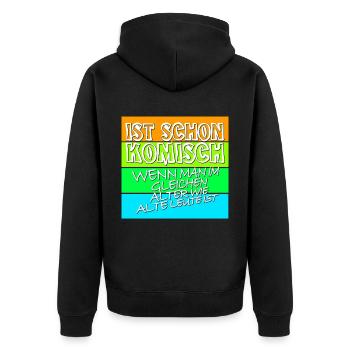 komisches alter weiss - Unisex Premium Bio Zip Hoodie - Schwarz - Hinten - Nico (187cm)