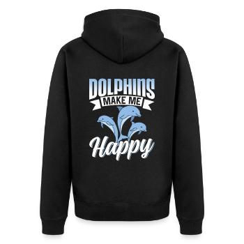 Delfine Machen Mich Glücklich Delphin Delfin - Unisex Premium Bio Zip Hoodie - Schwarz - Hinten - Nico (187cm)