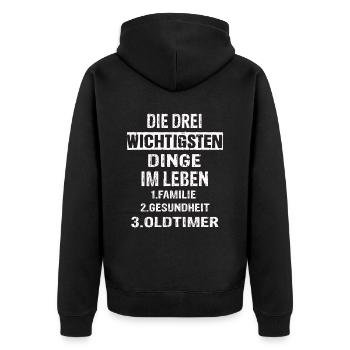 Oldtimer - Unisex Premium Bio Zip Hoodie - Schwarz - Hinten - Nico (187cm)