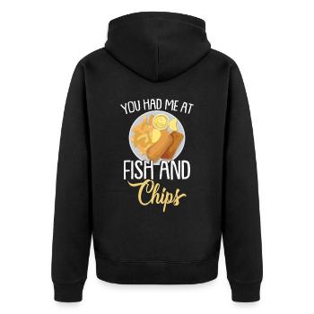 Tu m’as eu au Fish & Chips - Veste à capuche bio Premium Unisexe - noir - Dos - Nico (187cm)