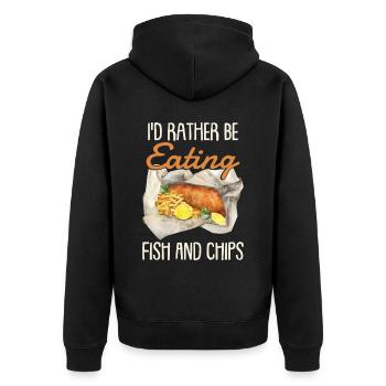 I'd Rather Be Eating Fish And Chips - Unisex Premium Organic Zip Hoodie - black - Back - Nico (187cm)