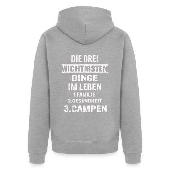 Campen - Unisex Premium Bio Zip Hoodie - Grau meliert - Hinten - Nico (187cm)