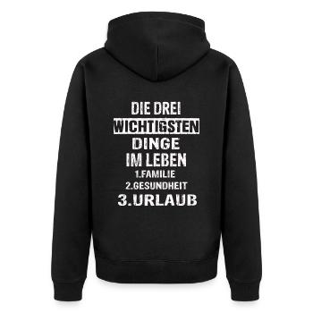 Urlaub - Unisex Premium Bio Zip Hoodie - Schwarz - Hinten - Nico (187cm)