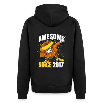 Genial seit 2017 - 6. Basketball-Geburtstag - Unisex Premium Bio Zip Hoodie - Schwarz - Hinten - Nico (187cm)