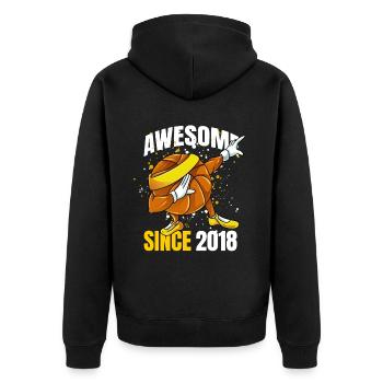 Genial seit 2018 - 5. Basketball-Geburtstag - Unisex Premium Bio Zip Hoodie - Schwarz - Hinten - Nico (187cm)