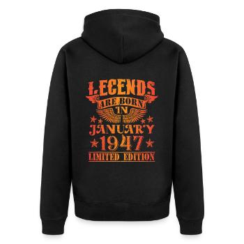Birthday January 1947 Limited Edition Vintage - Unisex Premium Organic Zip Hoodie - black - Back - Nico (187cm)