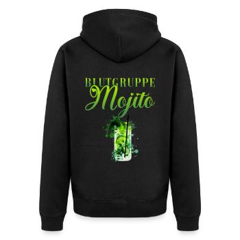 Blutgruppe Mojito Barkeeper - Unisex Premium Bio Zip Hoodie - Schwarz - Hinten - Nico (187cm)