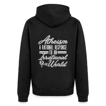 Atheism - a rational response to a - Unisex Premium Organic Zip Hoodie - black - Back - Nico (187cm)