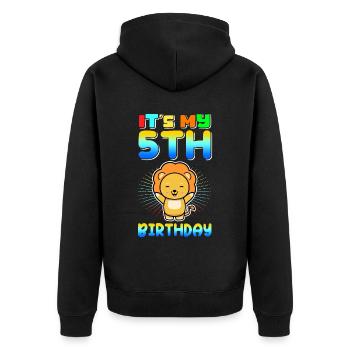 5. Geburtstag | 5 Jahre alt Geschenkidee Geschenk - Unisex Premium Bio Zip Hoodie - Schwarz - Hinten - Nico (187cm)