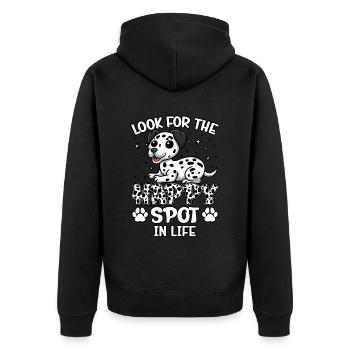 Look for the happy spot in life - Unisex Premium Bio Zip Hoodie - Schwarz - Hinten - Nico (187cm)