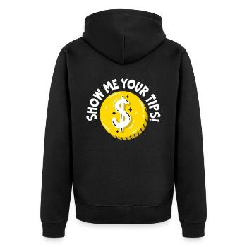 Zeig mir deine Tipps Kellner Kellnerin Barkeeper - Unisex Premium Bio Zip Hoodie - Schwarz - Hinten - Nico (187cm)