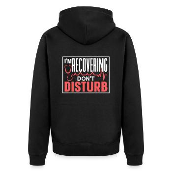 Ich Erhole Mich Bitte Nicht Stören Erholung - Unisex Premium Bio Zip Hoodie - Schwarz - Hinten - Nico (187cm)
