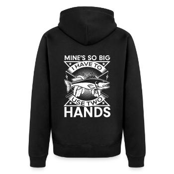 Meins ist so groß, dass ich zwei Hände benutzen mu - Unisex Premium Bio Zip Hoodie - Schwarz - Hinten - Nico (187cm)