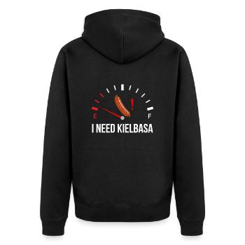 i need Kielbasa, kielbasa - Unisex Premium Bio Zip Hoodie - Schwarz - Hinten - Nico (187cm)