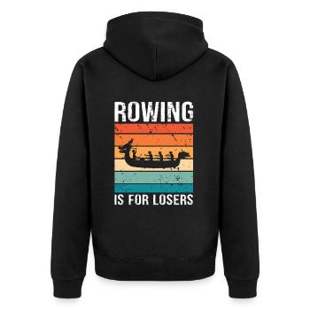 Drachenboot und Drachenboot Crew - Unisex Premium Bio Zip Hoodie - Schwarz - Hinten - Nico (187cm)
