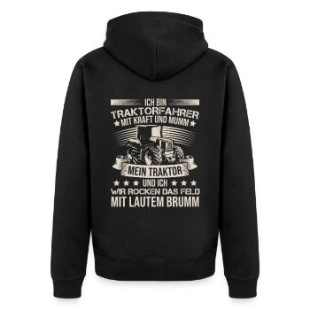 Ich Bin Ein Traktorfahrer Trecker Schlepper - Unisex Premium Bio Zip Hoodie - Schwarz - Hinten - Nico (187cm)