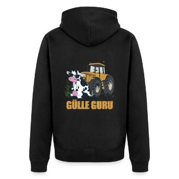 Gülle Guru - Unisex Premium Bio Zip Hoodie - Schwarz - Hinten - Nico (187cm)