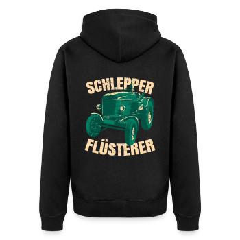 Schlepper Flüsterer - Unisex Premium Bio Zip Hoodie - Schwarz - Hinten - Nico (187cm)