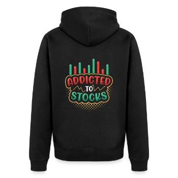 Addicted to stocks, bull bear stock market - Unisex Premium Organic Zip Hoodie - black - Back - Nico (187cm)