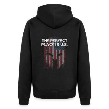 L’endroit idéal est l’indépendance des États-Unis le 4 juillet - Veste à capuche bio Premium Unisexe - noir - Dos - Nico (187cm)