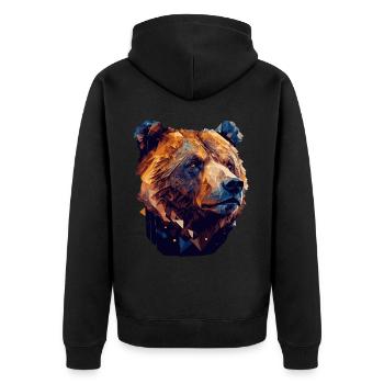 Geometric Bear Head Abstract Polygonal Wild Animal - Unisex Premium Bio Zip Hoodie - Schwarz - Hinten - Nico (187cm)