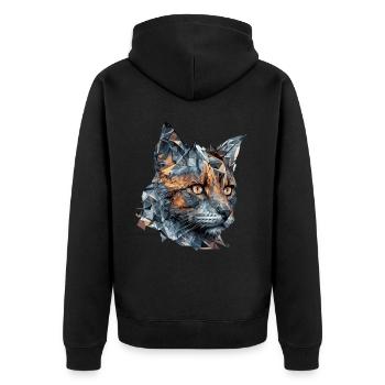 Geometric Cat Face Abstract Polygonal Pet Kitten - Unisex Premium Bio Zip Hoodie - Schwarz - Hinten - Nico (187cm)