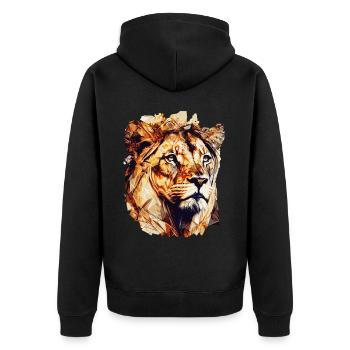 Geometric Lion Head Abstract Polygonal Wild Animal - Unisex Premium Bio Zip Hoodie - Schwarz - Hinten - Nico (187cm)