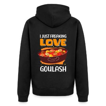 Gulasch Liebhaber | Ungarischer Gulasch Geschenk - Unisex Premium Bio Zip Hoodie - Schwarz - Hinten - Nico (187cm)