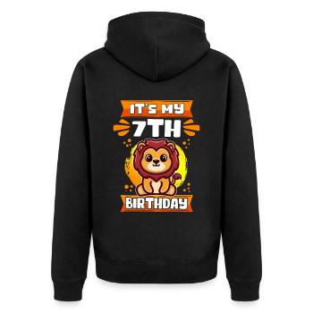 7. Geburtstag | 7 Jahre alt Geschenkidee Geschenk - Unisex Premium Bio Zip Hoodie - Schwarz - Hinten - Nico (187cm)
