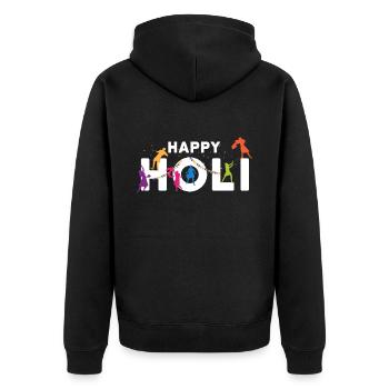 Happy Holi Farben Festival Gulal Phagwah - Unisex Premium Bio Zip Hoodie - Schwarz - Hinten - Nico (187cm)