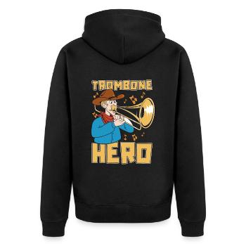 Trombone Hero Marching Band Instrument Trombonist - Unisex Premium Bio Zip Hoodie - Schwarz - Hinten - Nico (187cm)