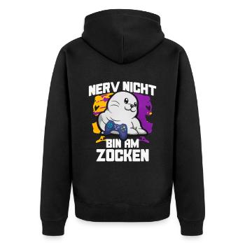 Nerv Nicht Bin Am Zocken Robben - Unisex Premium Bio Zip Hoodie - Schwarz - Hinten - Nico (187cm)