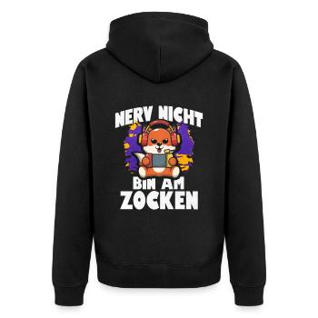 Nerv Nicht Bin Am Zocken Fuchs - Unisex Premium Bio Zip Hoodie - Schwarz - Hinten - Nico (187cm)