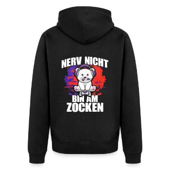 Nerv Nicht Bin Am Zocken Eisbar - Unisex Premium Bio Zip Hoodie - Schwarz - Hinten - Nico (187cm)