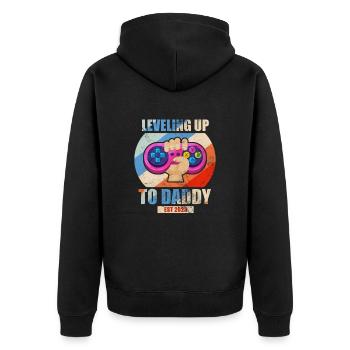 Schwangerschaft - Unisex Premium Bio Zip Hoodie - Schwarz - Hinten - Nico (187cm)