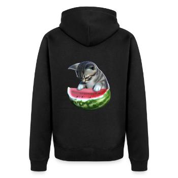 Chat et pastèque - Veste à capuche bio Premium Unisexe - noir - Dos - Nico (187cm)