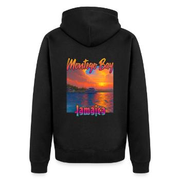 Coucher de soleil à Montego Bay, Jamaïque - Veste à capuche bio Premium Unisexe - noir - Dos - Nico (187cm)